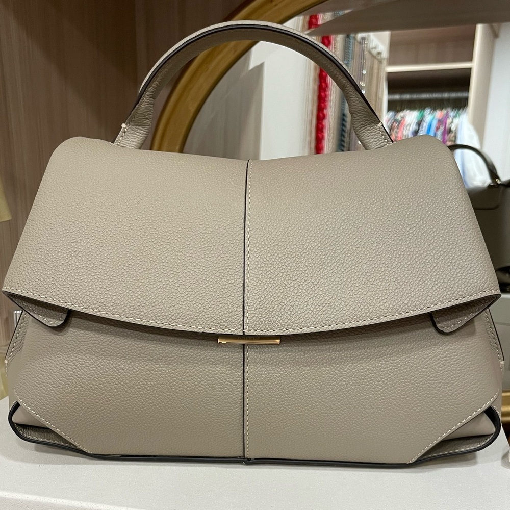 Polene Mokki Taupe Leather Top-Handle Crossbody Bag